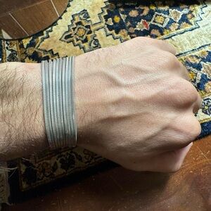 925 Sterling Silver Multi Strand Snake Chain Cuff Bracelet Modern Minimalist